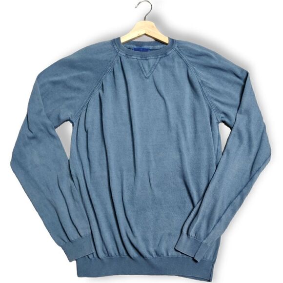 DAVID DONAHUE ITALY DUSTY BLUE 100% COTTON CLASSIC LONG SLEEVE SWEATER SIZE M - Picture 2 of 6